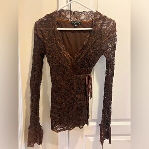 Vintage Ann Ferriday Rich Chocolate Brown Lace Top in Mint Condition!
